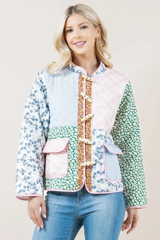 Patchwork Print Quilted Toggle Jacket