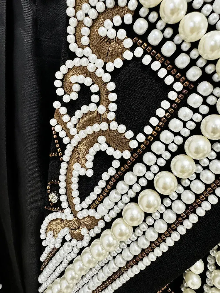 Pearls & Embroidery Cropped Velvet Jacket