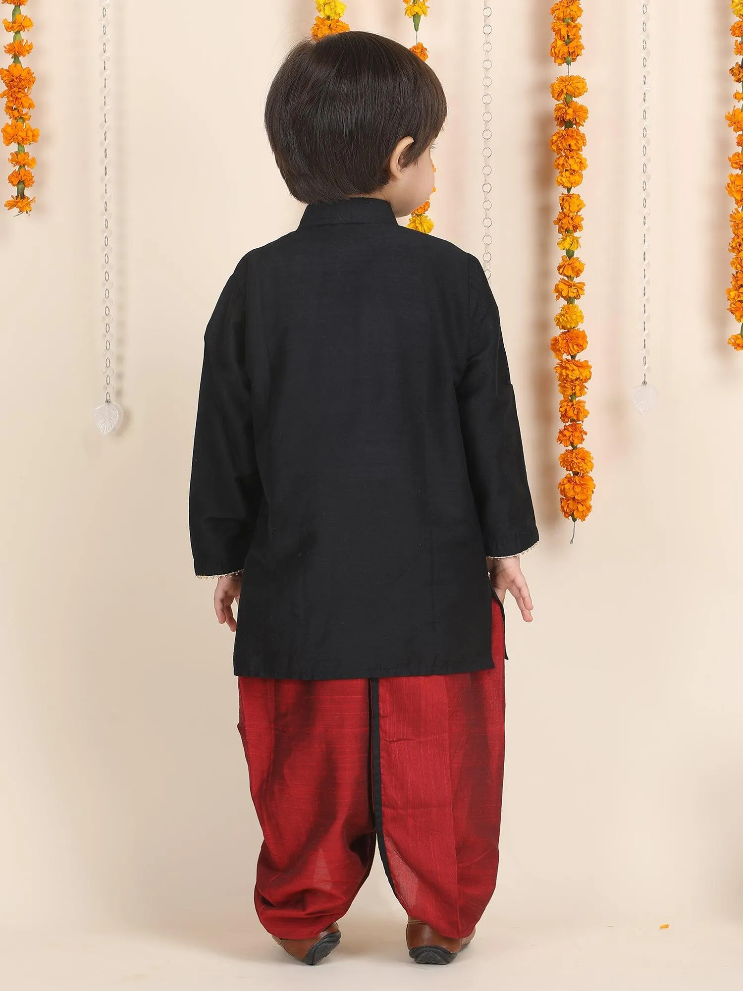 Polka Tots Full Sleeve Angrakha With Dhoti - Black