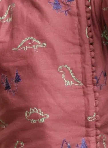 Polka Tots Full Sleeves Dinosaur Embroidery Angrakha with Dhoti - Dusty Pink