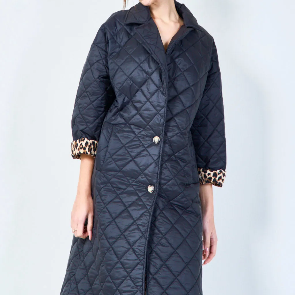 Quilted long coat with animal print lining wholesale