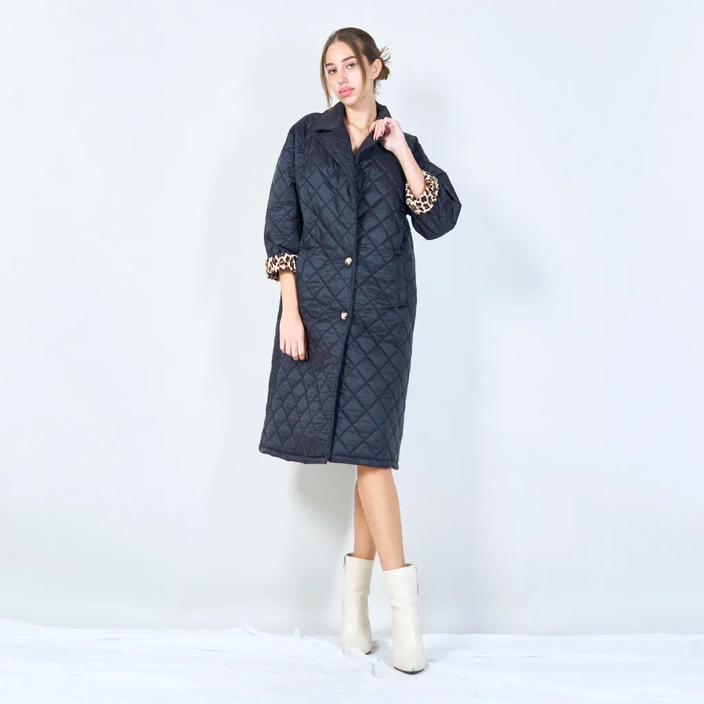 Quilted long coat with animal print lining wholesale