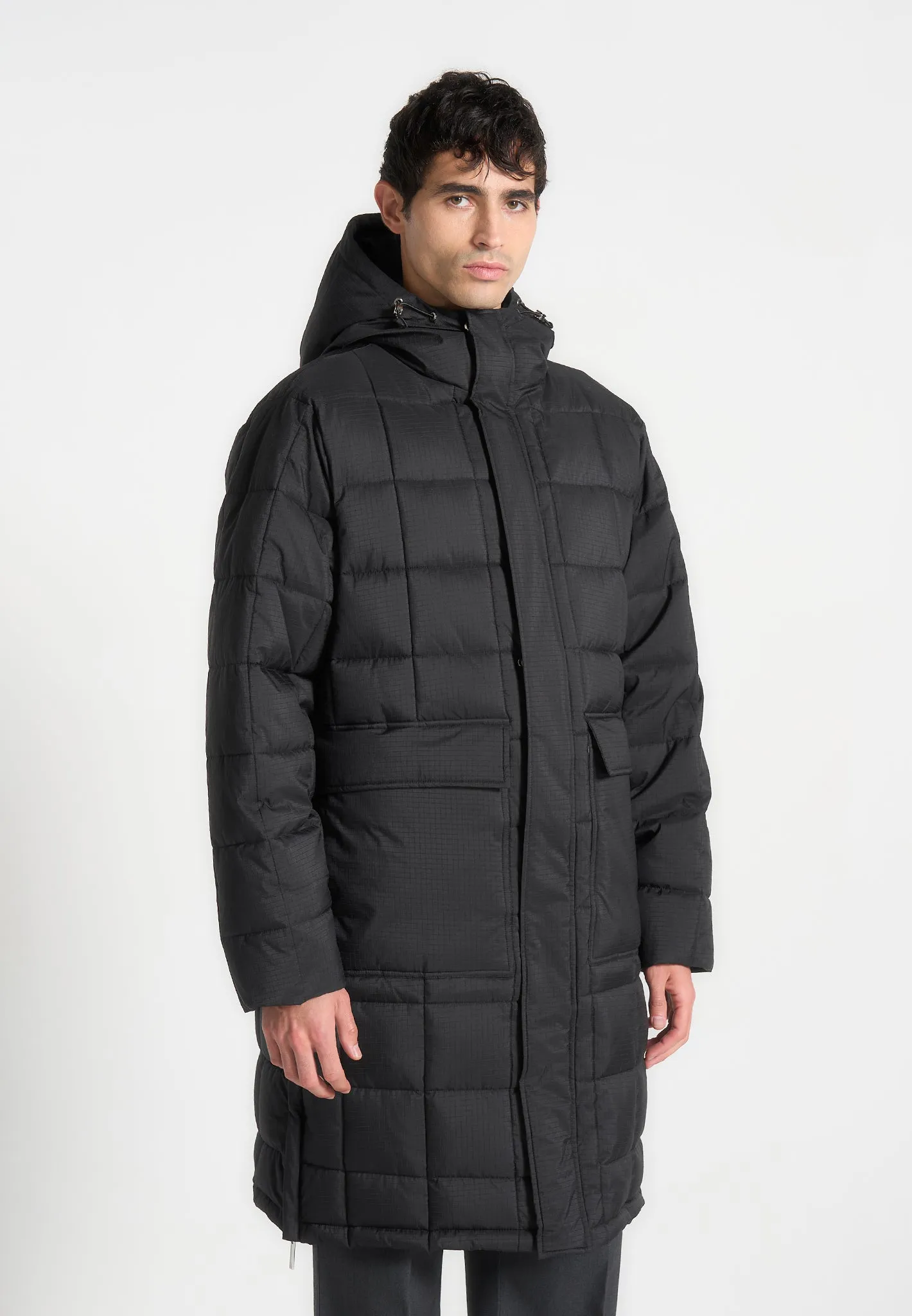 Quilted Longline Puffer Coat - Black