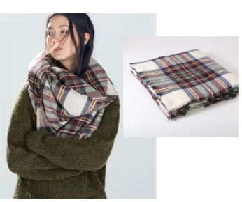 Scarfs - Plaid Blanket Scarfs - Cream Plaid