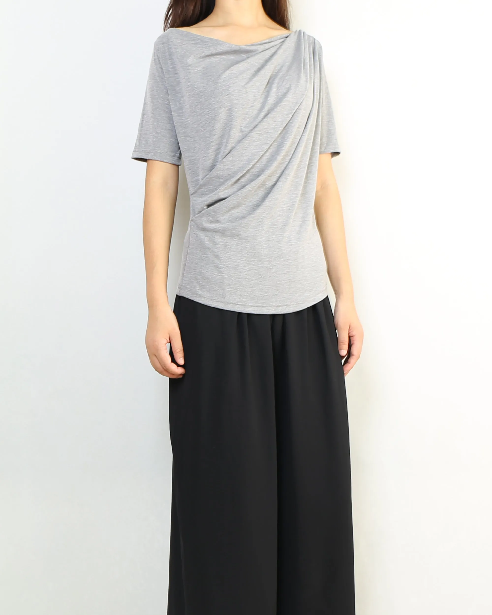 Short sleeve t-shirt, modal cotton top, boho drapes t-shirt, soft gray t-shirt, summer top(Y2049)