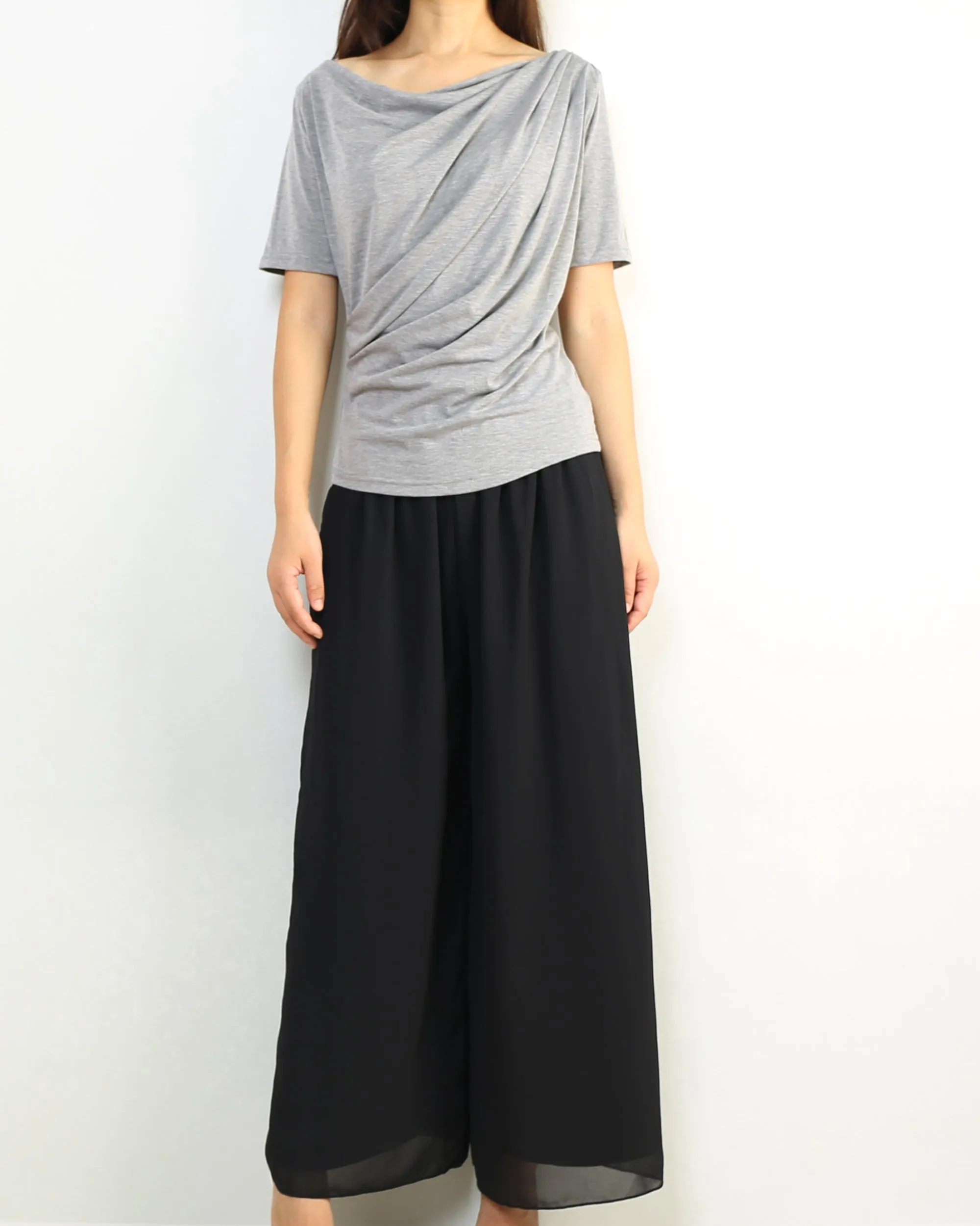 Short sleeve t-shirt, modal cotton top, boho drapes t-shirt, soft gray t-shirt, summer top(Y2049)