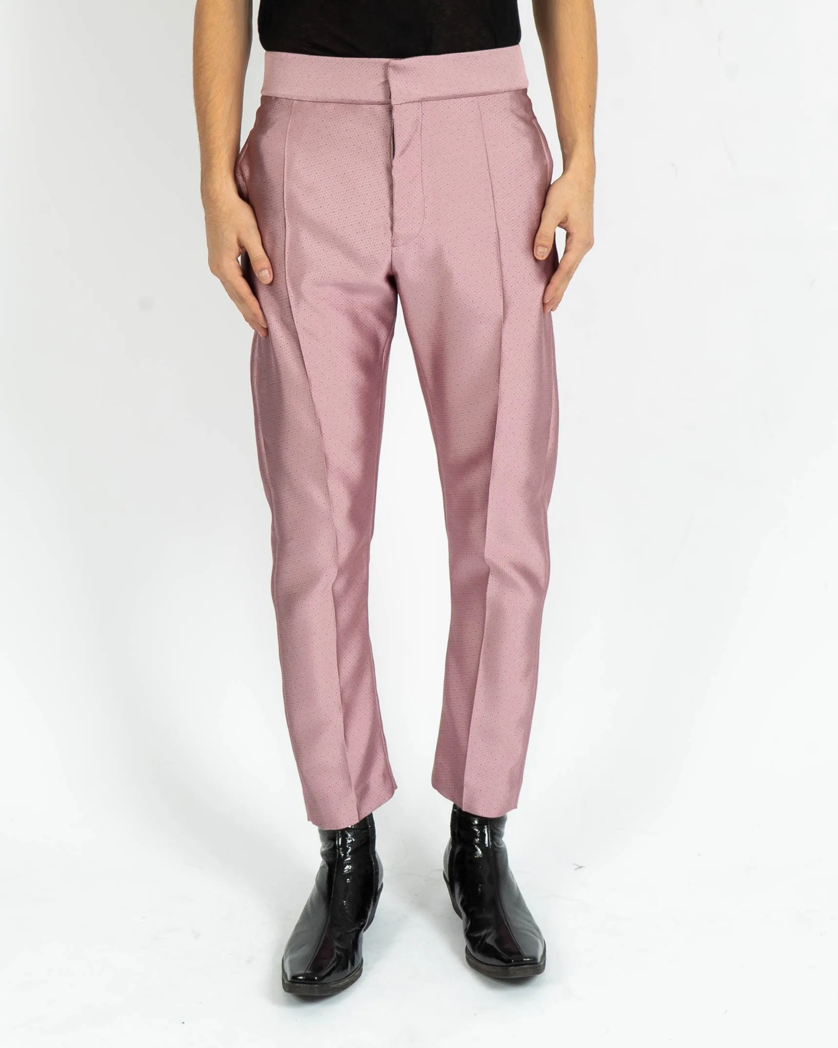 SS18 Pink Textured Silk Trousers