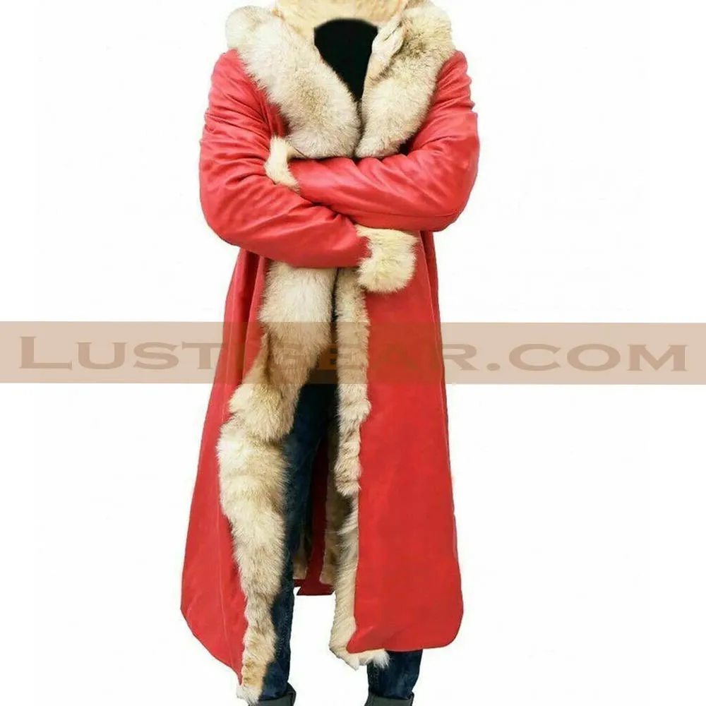 The Christmas Red Santa Claus Fur Leather Coat Mens