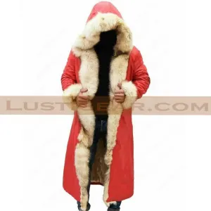 The Christmas Red Santa Claus Fur Leather Coat Mens