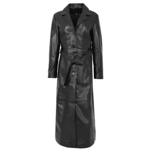 Victorian Four Button Full Length Fashion Coat Leather Black Long Jacket Womens