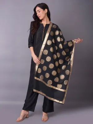 Women Black Solid Kurta Comfort Pant Dupatta