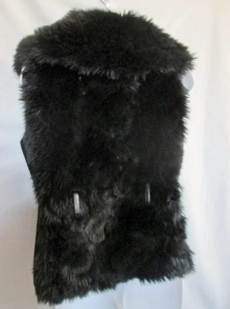 Womens BLANC NOIR faux vegan fur vest sleeveless jacket hipster coat BLACK M shaggy