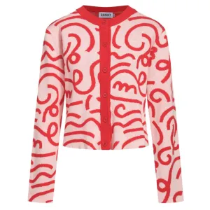 Women's red jacquard vintage cardigan sweater